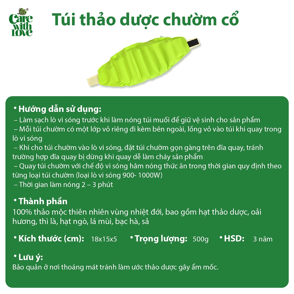 Túi Chườm Thảo Dược Giảm Đau Cổ Gáy CARE WITH LOVE Thư Giãn Cơ, Tuần Hoàn Máu Dùng Lò Vi Sóng