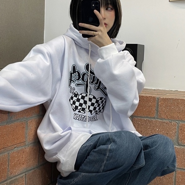 ZHELIHANGFEI Áo Hoodie Dáng Rộng In Chữ Phong Cách Retro Mỹ Cá Tính