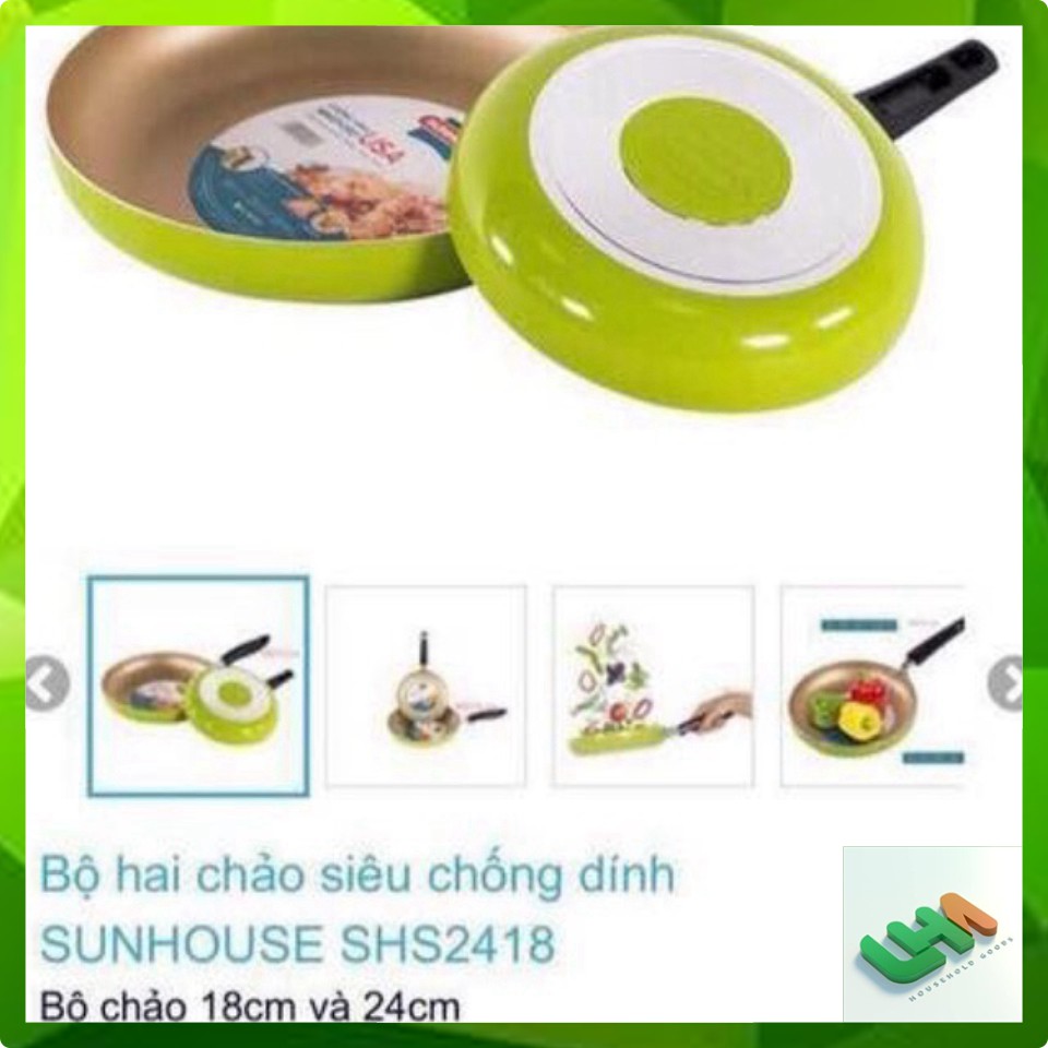 Chảo chống dính SUNHOUSE hợp kim nhôm siêu bền, set 2 chiếc sz 18 và 24cm