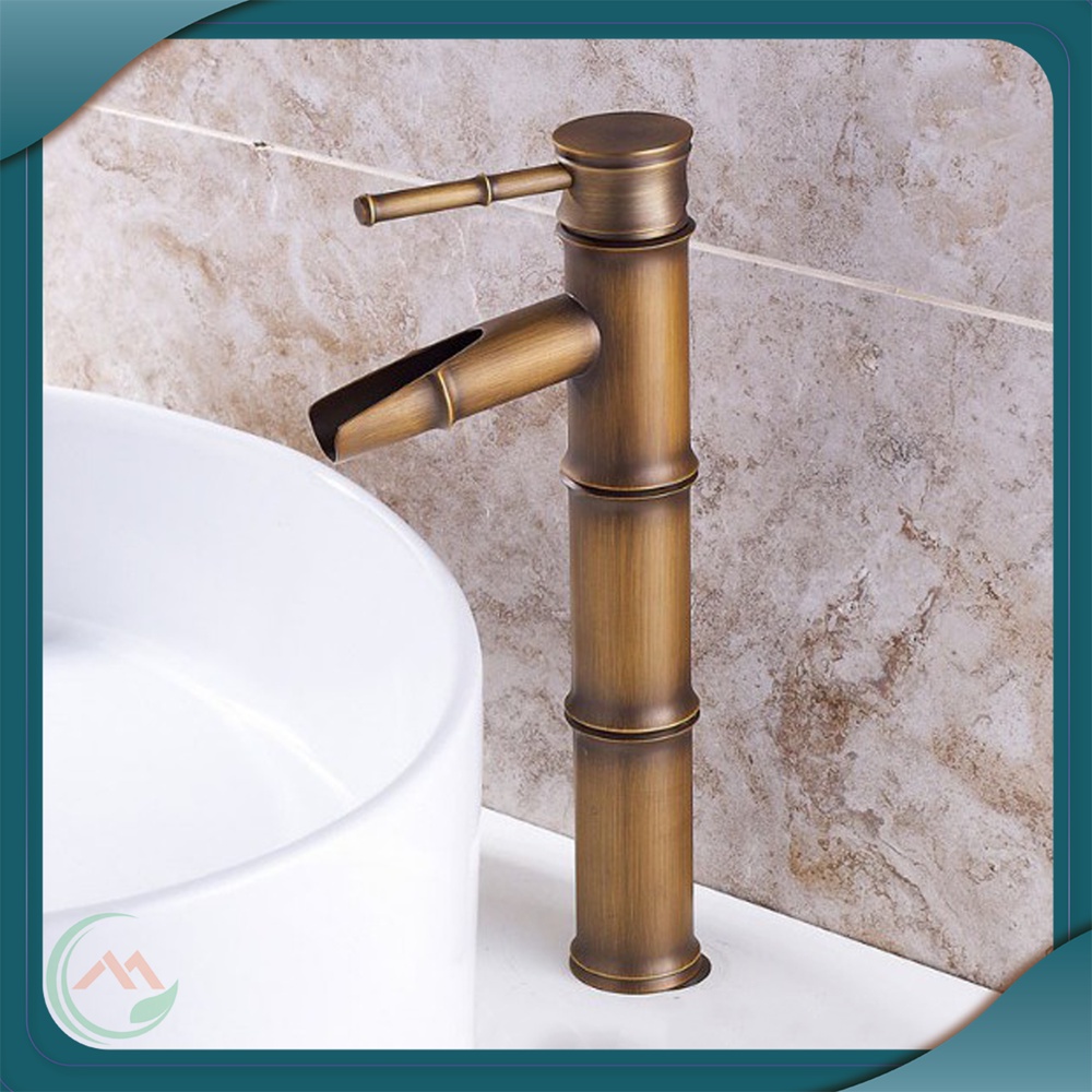 (Tặng kèm dây cấp nước)Vòi Lavabo, vòi bồn rửa mặt chất liệu đồng thiết kế thân trúc độc đáo, lạ mắt sang trọng cao 30cm