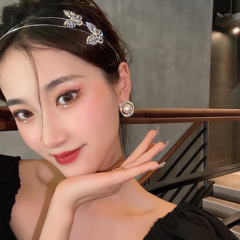 Bông Tai Hàn Quốc Hình Tròn Đính Đá Dự Tiệc Sang Trọng Qúy Phái Mainia Shop