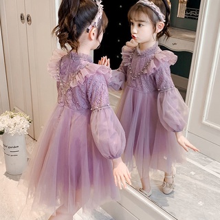 Spot Spot Girl Plus Dress Lace2022 New Autumn And Winter Dress Children Children Sweet Puff Princess