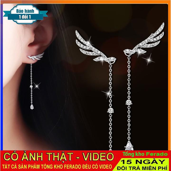 [ xả kho ] Bông tai cánh mai dáng dài đính đá lấp lánh BT002
