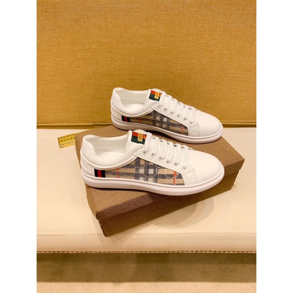 Giày thể thao nam cổ thấp thương hiệu thời trang cao cấp Burberry BBR da thật cao cấp phối vải mẫu 2021