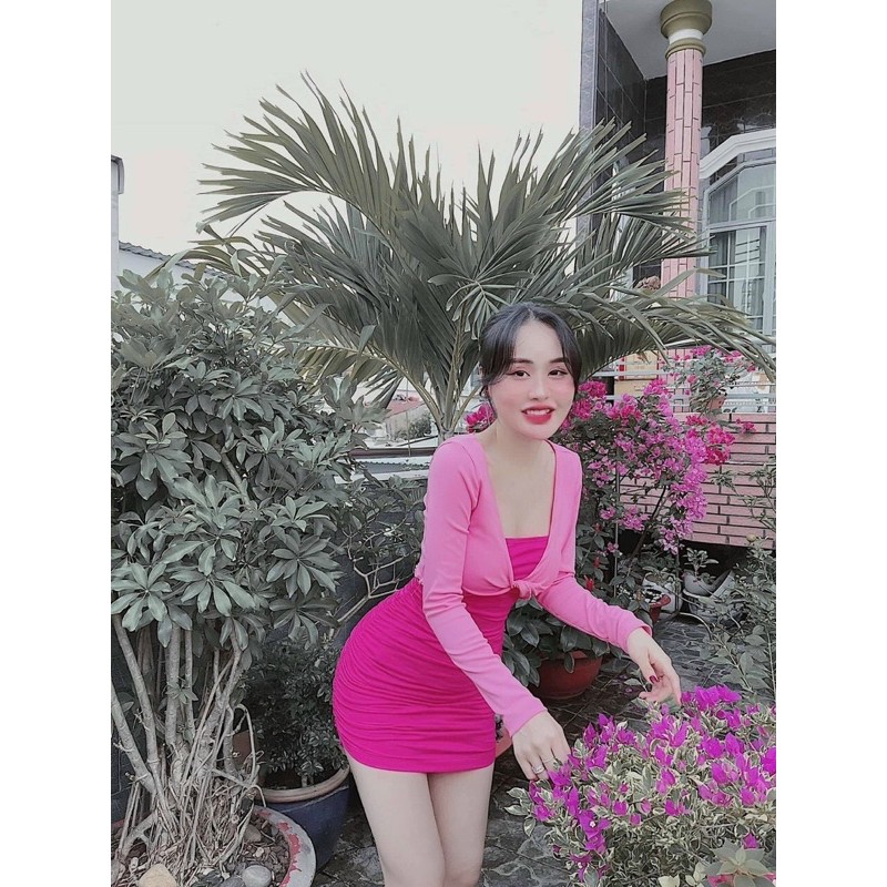 Sét đầm body hai dây+ áo khoác lửng