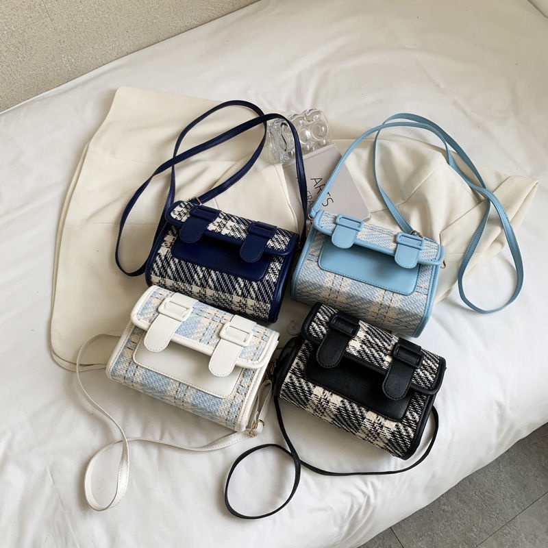 Túi đeo vai họa tiết kẻ lưới đơn giản thời trang cho nữ