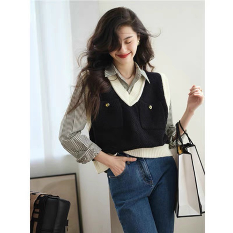 Áo gile len viền 2 túi hàng QC nhẹ nhàng