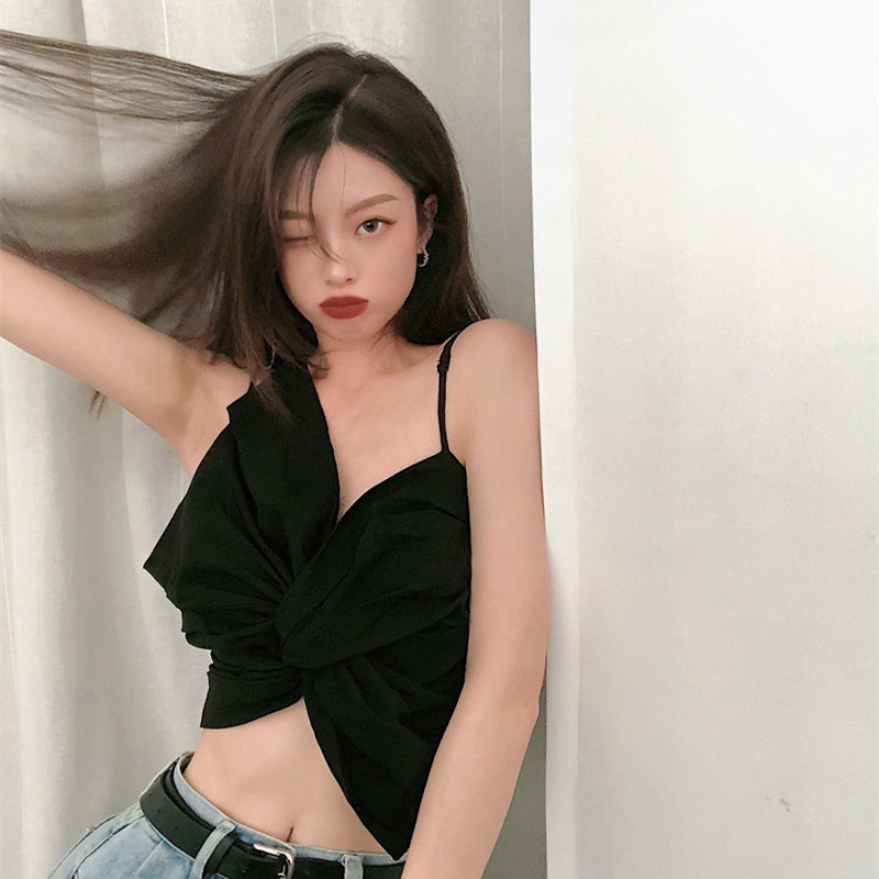 Áo Hai Dây Dáng Ngắn Phối Nơ Quyến Rũ Thời Trang Hè Cho Nữ