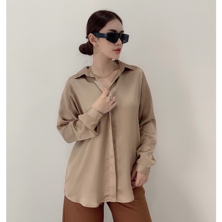 Áo sơ mi nữ lụa công sở form rộng hàng thiết kế Emilyshop ulzzang