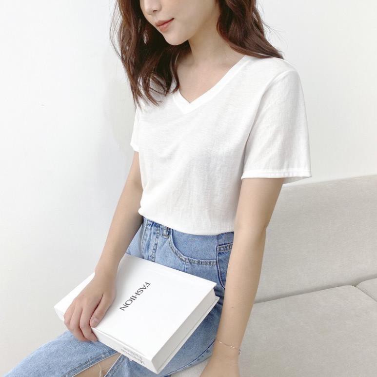 Áo Phông Nữ Trơn Cổ Tim siêu xinh chất conton co dãn nhẹ - One size 38-55kg. 😍