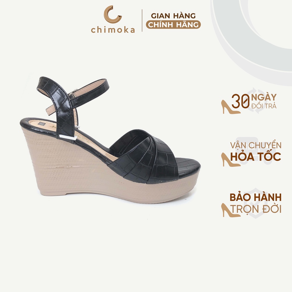 Sandal Nữ Cao Cấp Đế Xuồng CHIMOKA Đế Cao 5 Phân Quai Cài Thiết Kế Quai Vát Chéo Bản To Bóng Trơn 4312