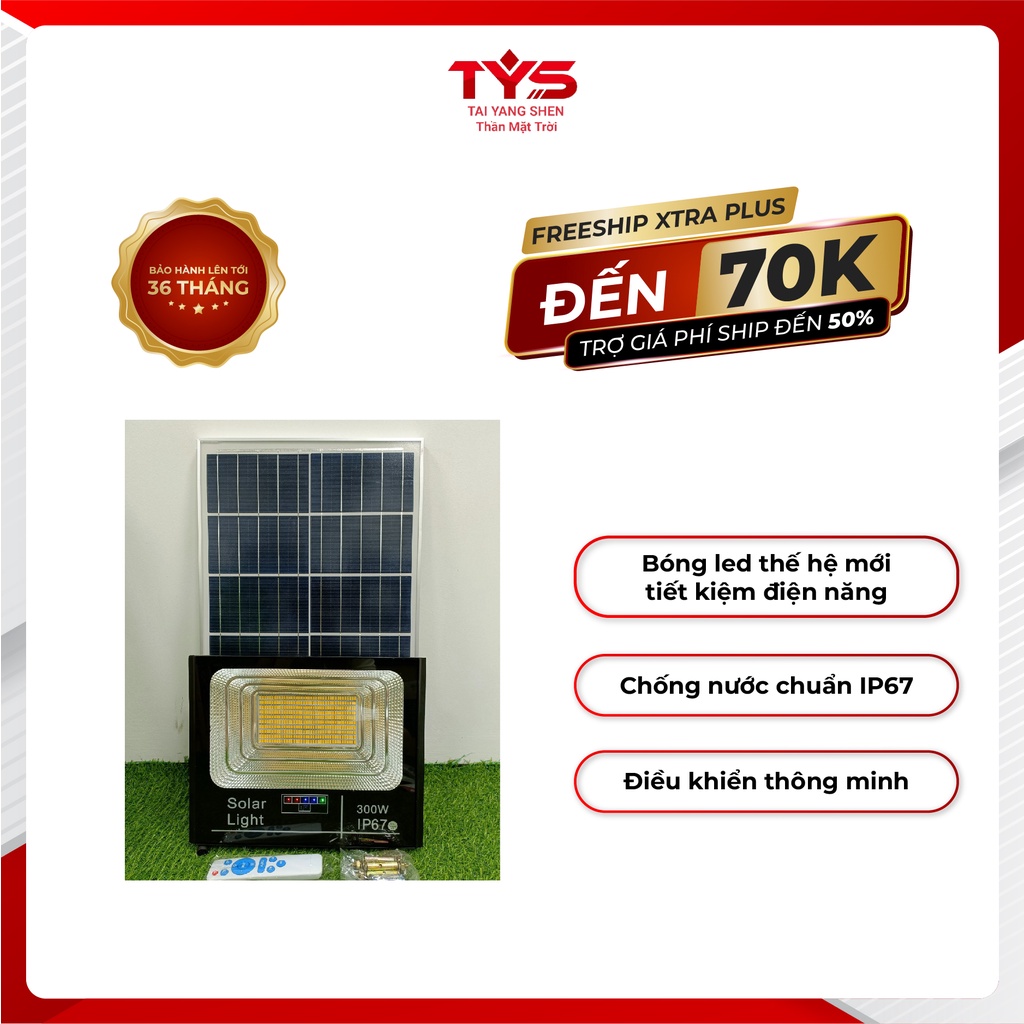 Đèn Pha Năng Lượng Mặt Trời Ánh Sáng Vàng 200w 300w 500w chính hãng TYS, bảo hành 3 năm - Đèn Năng Lượng TYS