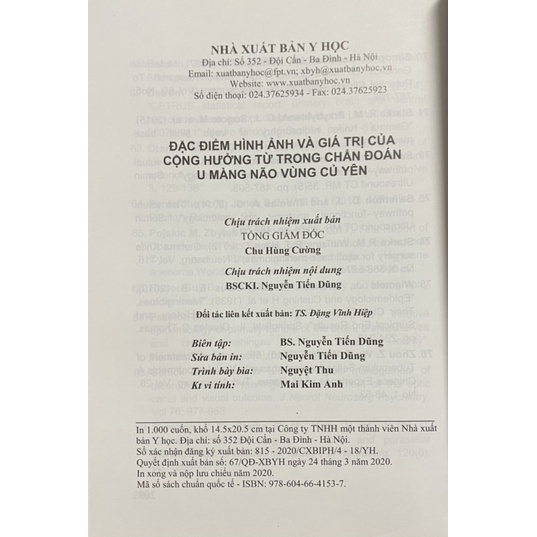 Sách - Đặc điểm hình ảnh và giá trị của cộng hưởng từ trong chẩn đoán u màng nào vùng củ yên