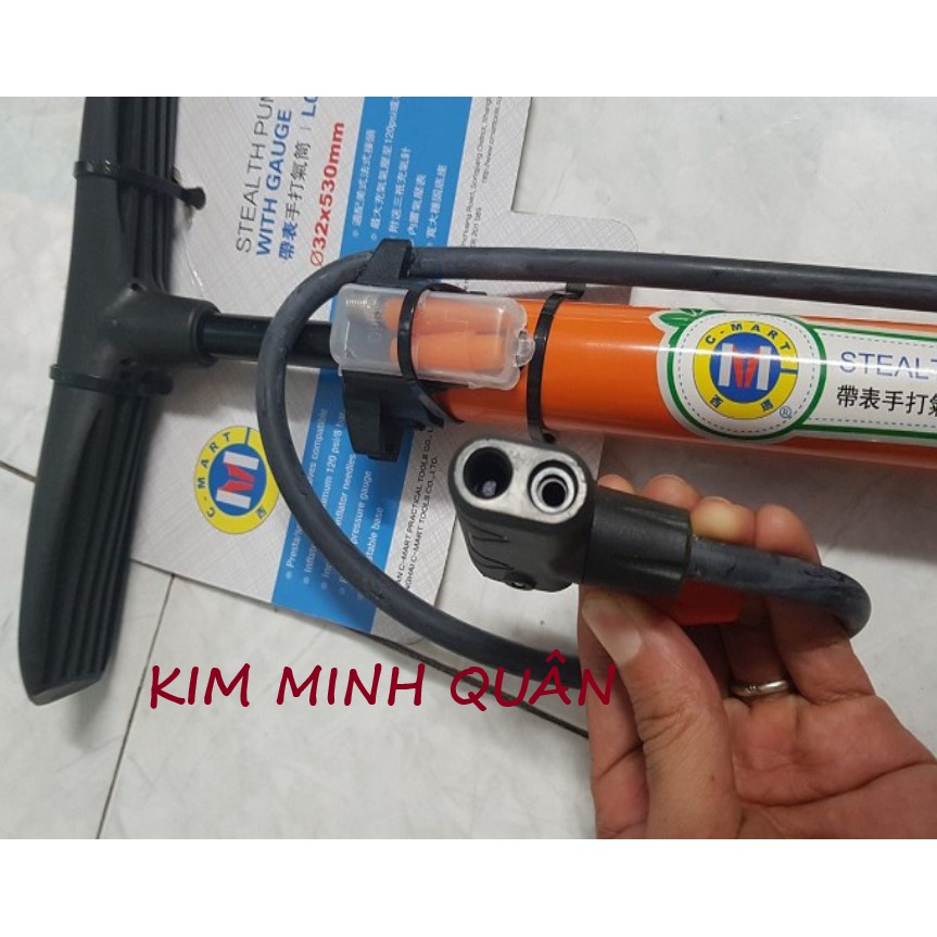 Bơm Hơi Tay Màu Cam Cao Cấp Có Đồng Hồ Áp Suất ø32*530mm L0004 CMART