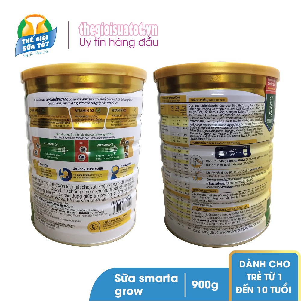 Sữa bột Smarta Grow Phát triển Chiều cao và Não bộ (900g)