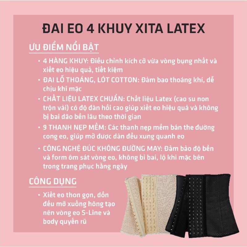 ❤ĐAI EO 4 HÀNG KHUY❤ XITA LATEX - LỖ THOÁNG - 9 THANH NẸP MỀM❤