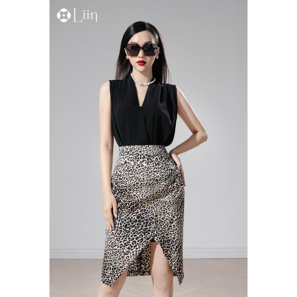 Chân váy bút chì nữ công sở Linbi họa tiết da báo, váy xẻ tà tôn dáng thanh lịch Liin clothing J4115