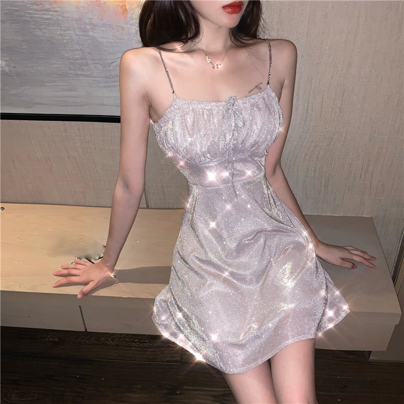 Váy 2 dây nhũ sang chảnh FREE SHIP Đầm dự tiệc nữ