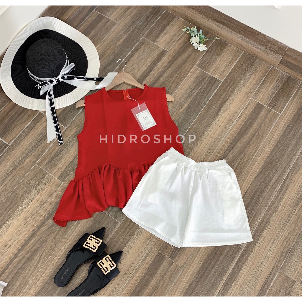 Set đũi áo đỏ bèo mix quần sooc trắng siêu xinh | BigBuy360 - bigbuy360.vn