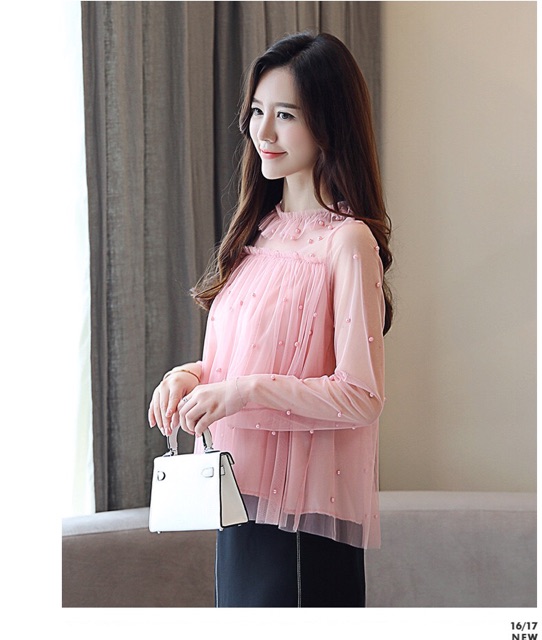 Áo sơ mi nữ lưới đính hạt(kèm ảnh thật)