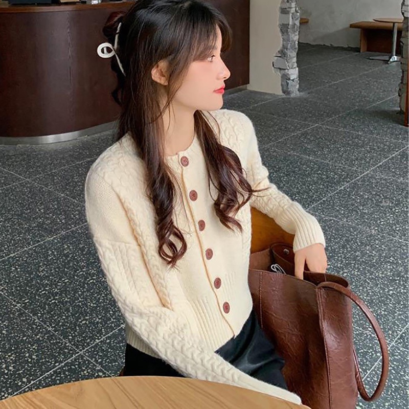 Áo cardigan len dệt kim thiết kế xoắn phong cách retro mới dành cho nữ