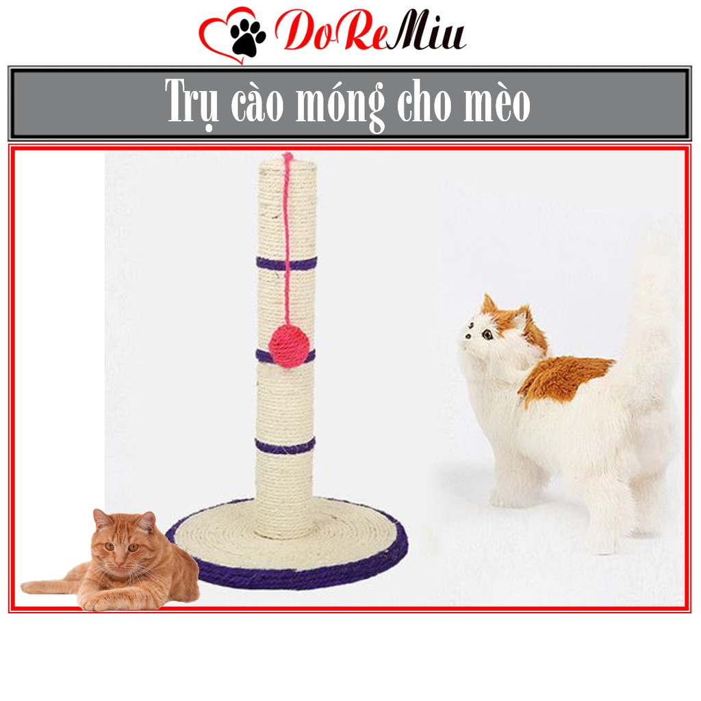 Doremiu- Trụ Mèo cào 1 con chuột bóng Trụ cào móng mini chiều cao trụ 40cm đế tròn