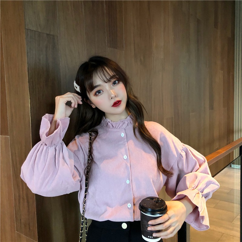 Xiaozhainv Áo sơ mi nữ tay dài màu trơn | BigBuy360 - bigbuy360.vn