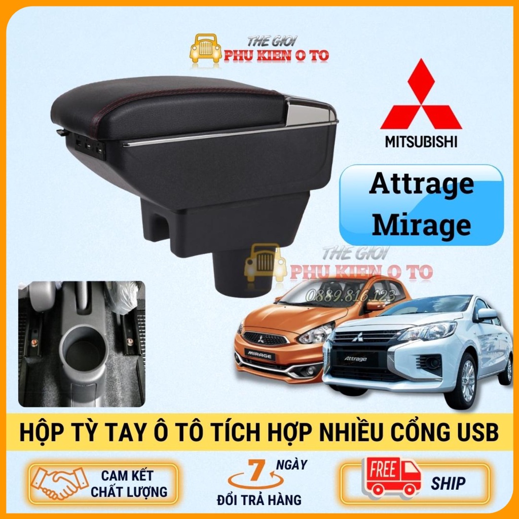 Hộp tỳ tay xe Mitsubishi Attrage và Mirage tích hợp 7 cổng USB lắp đặt dễ dàng