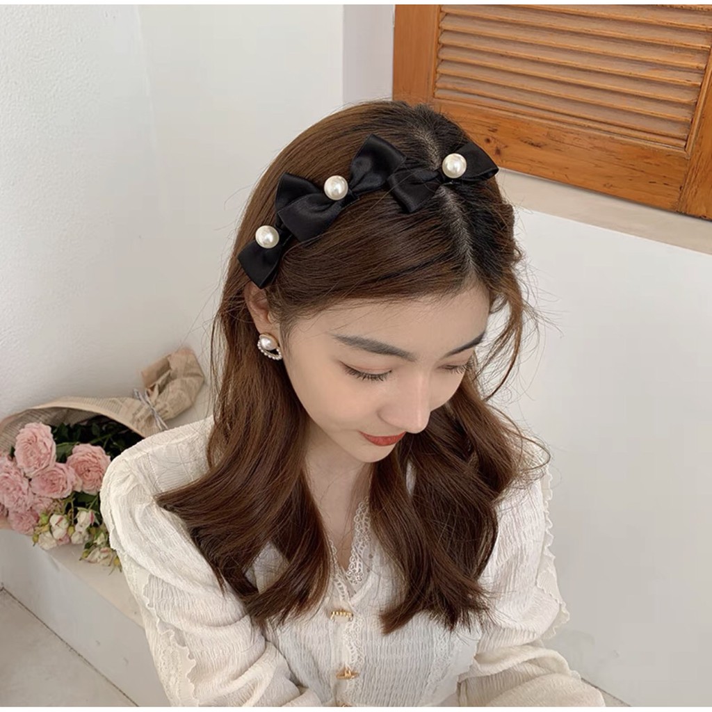 Bờm Cài tóc Nơ đính Ngọc Nhân Tạo Siêu Đẹp Thời Trang Hàn Quốc Dahabo BT14