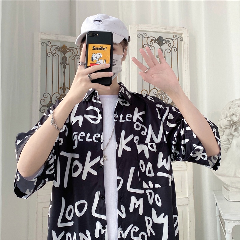 Áo Sơ Mi Tay Ngắn Dáng Rộng In Họa Tiết Thời Trang Mùa Hè Cho Nam Và Nữ 4 Màu (M-3Xl)