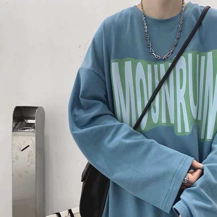 Áo Thun Tay Dài Dáng Rộng In Chữ Phong Cách Hàn Quốc Thời Trang Cho Nam Và Nữ Size M-5XL