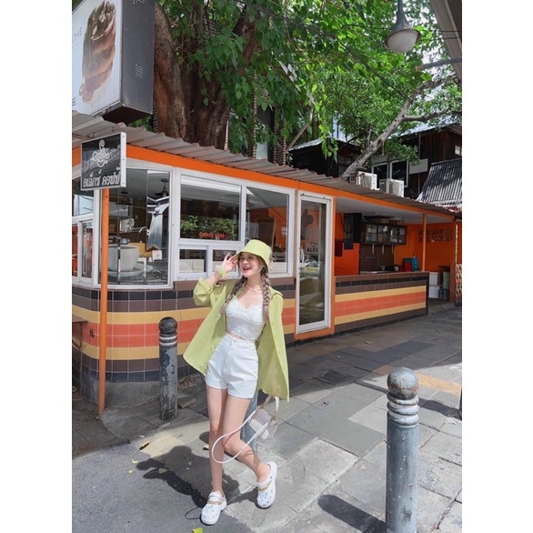 Sét bộ 3 món thời trang nữ mặc đi chơi chất xốp gạo áo bara ren mix quần đùi for phong cách Hàn Quốc