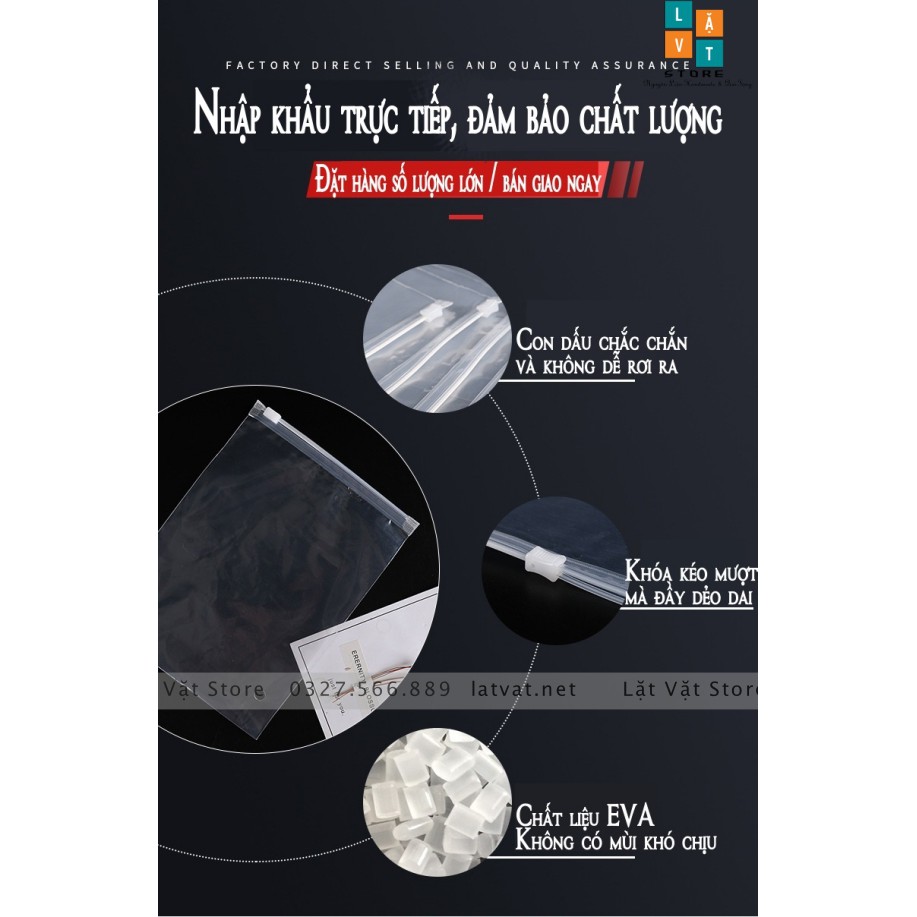 Túi Ziplock, Zipper 3A 12 kích thước nhựa có khoá kéo trong và đục có thiết kế logo đựng đồ tiện lợi, đựng đồ dơ
