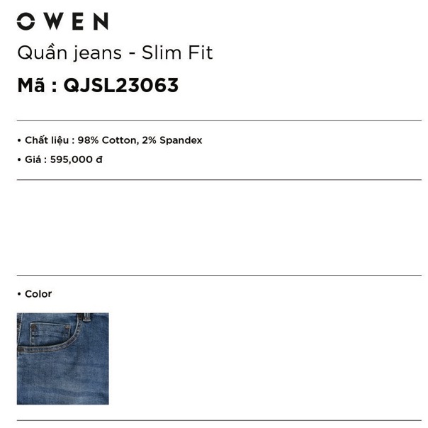 Quần Jean Nam Quần Bò Hàng Hiệu Cao Cấp Owen QJSL23063 Ống Côn Slim Màu Xanh Đậm Chất Liệu Cotton Spandex Đàn Hồi Tốt | BigBuy360 - bigbuy360.vn