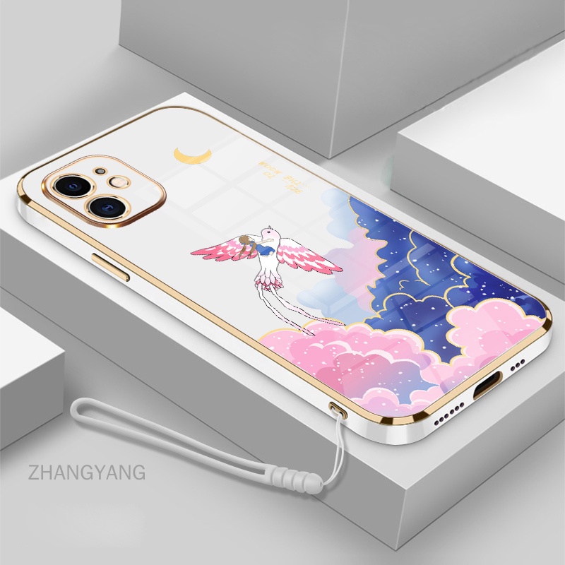 Ốp Điện Thoại Viền Mềm Mạ Điện Họa Tiết Hoạt Hình Kèm Dây Đeo Cho iPhone 12 iPhone 12 pro iPhone 12 pro max