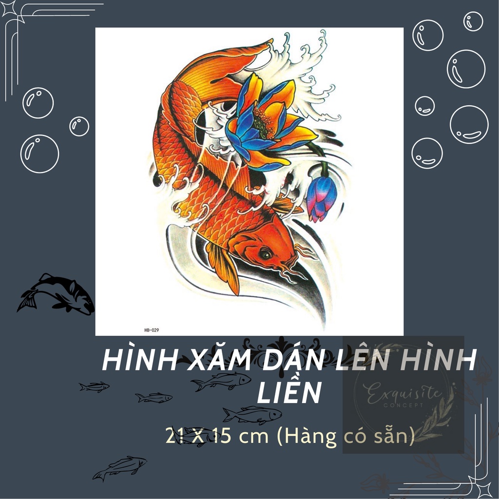 Hình xăm dán cá chép (21x15cm) lên hình liền chống nước bền màu - HÀNG CÓ SẴN