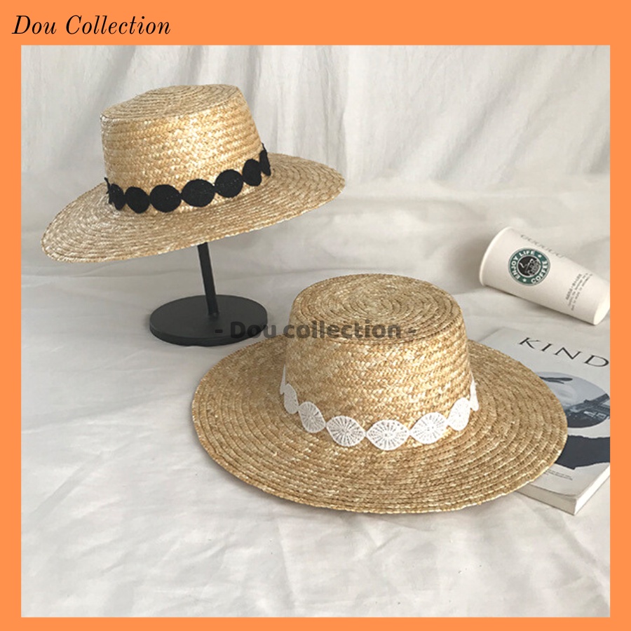 [NowShip2h] Nón Cói (Mũ Cói) Rơm Raffia Sợi Tự Nhiên Phối Dây Ren Chống Nắng Đi Biển - Mã NC028