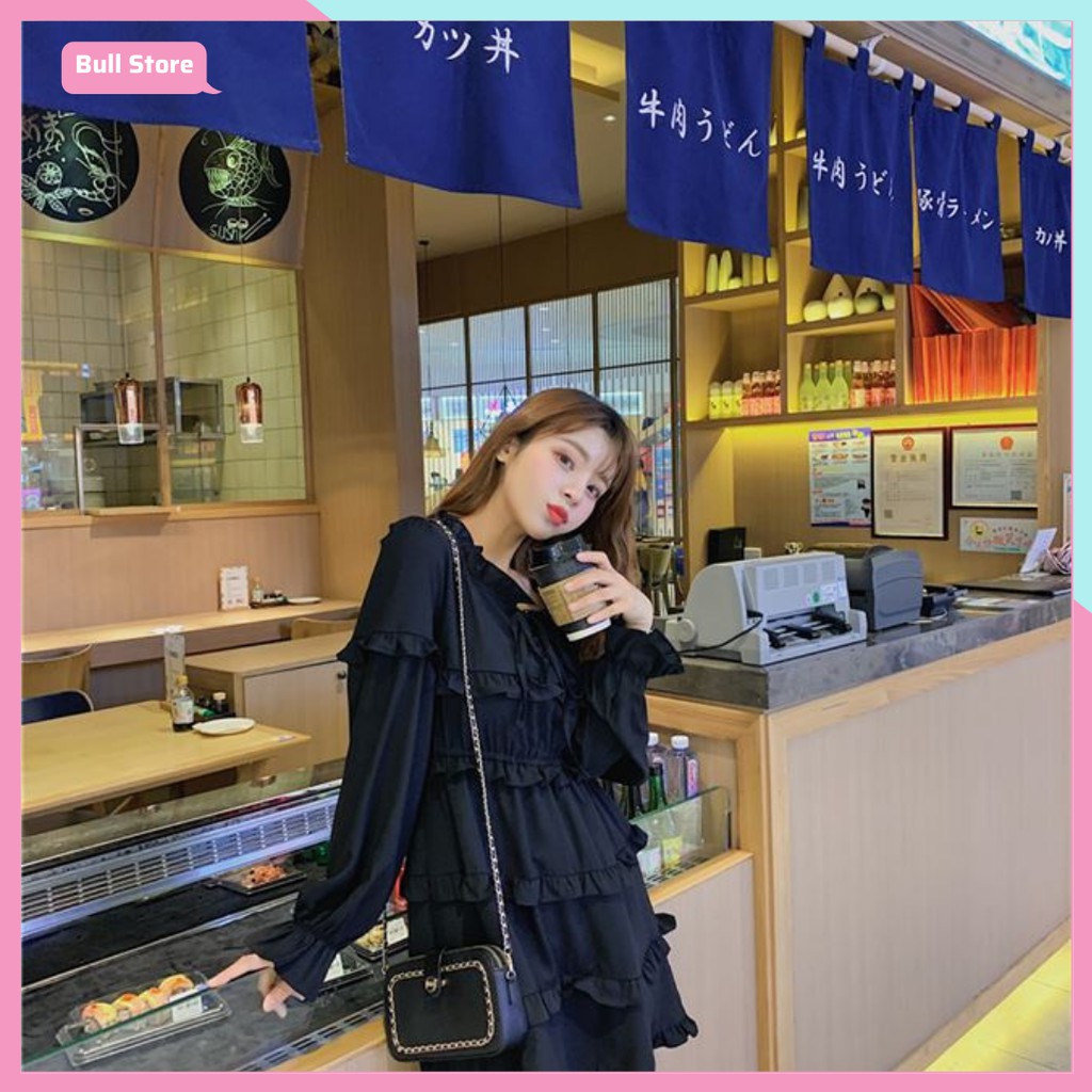 Đầm Nữ Tay Dài Buộc Nơ, Váy Công Sở Dự Tiệc Dáng Xòe Viền Tầng 66 | BigBuy360 - bigbuy360.vn