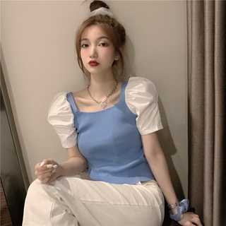 Áo blouse cổ vuông tay phồng croptop .3521