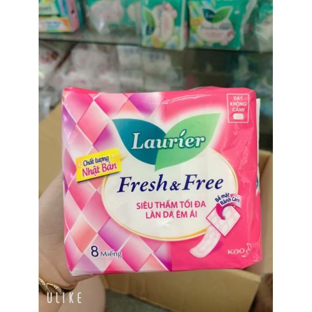 Combo 6 gói băng vệ sinh Laurier fresh &amp; free loại dày 8 miếng / 1 gói ( không cánh )