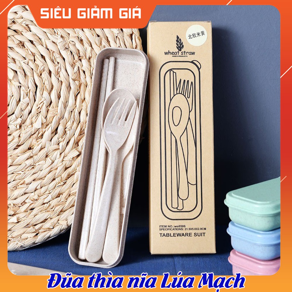 [Rẻ Nhất HN] Bộ Đũa Muỗng Nĩa Lúa Mạch Kèm Hộp Tiện Lợi Khi Đi Du Lịch, Ăn Trưa Văn Phòng