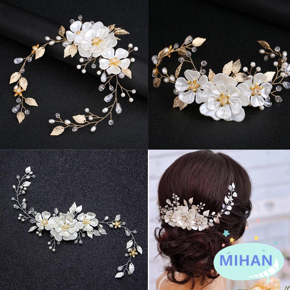 Cài Tóc Hình Lá Đính Ngọc Trai Trắng Cho Cô Dâu Mihan1