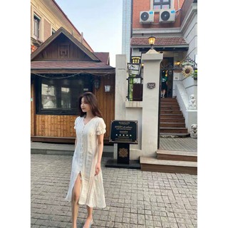 Đầm ren dài cổ V nữ tính (có hình thật)