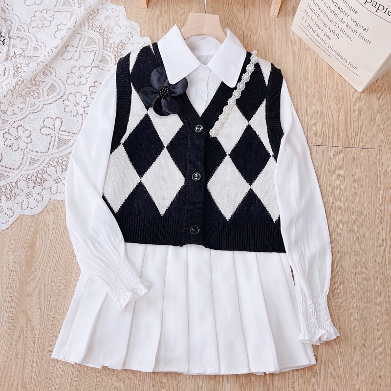 Set gile trám + sơ mi tay chun chuẩn loại 1