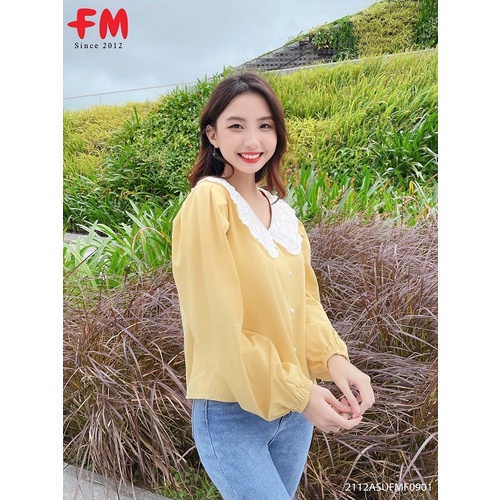 Áo kiểu cổ sen nữ FM Style tay dài basic đậm chất vintage 211221423