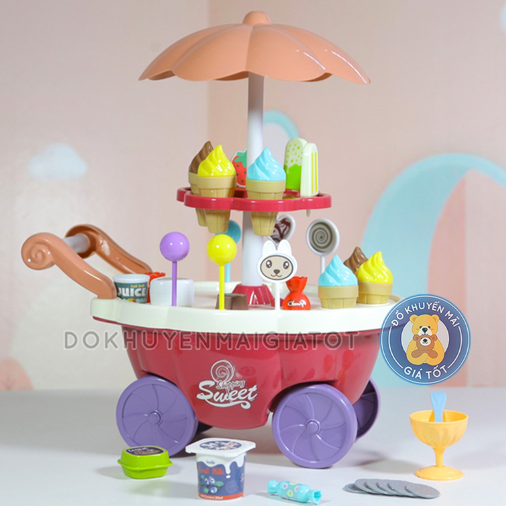 Bồ đồ chơi nấu ăn mẫu xe đẩy kem kẹo đa năng nhiều chi tiết cho bé 715-1
