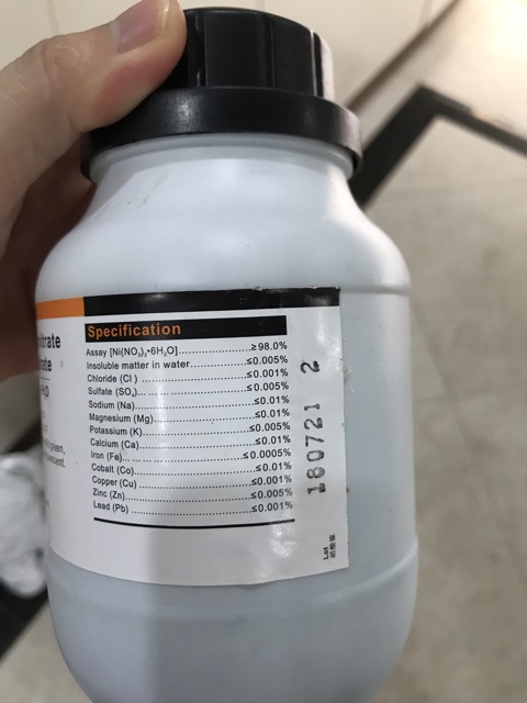 Hoá chất Nickel nitrate hexahydrate CAS 13478-00-7 NiN2O6 6H2O lọ 500g