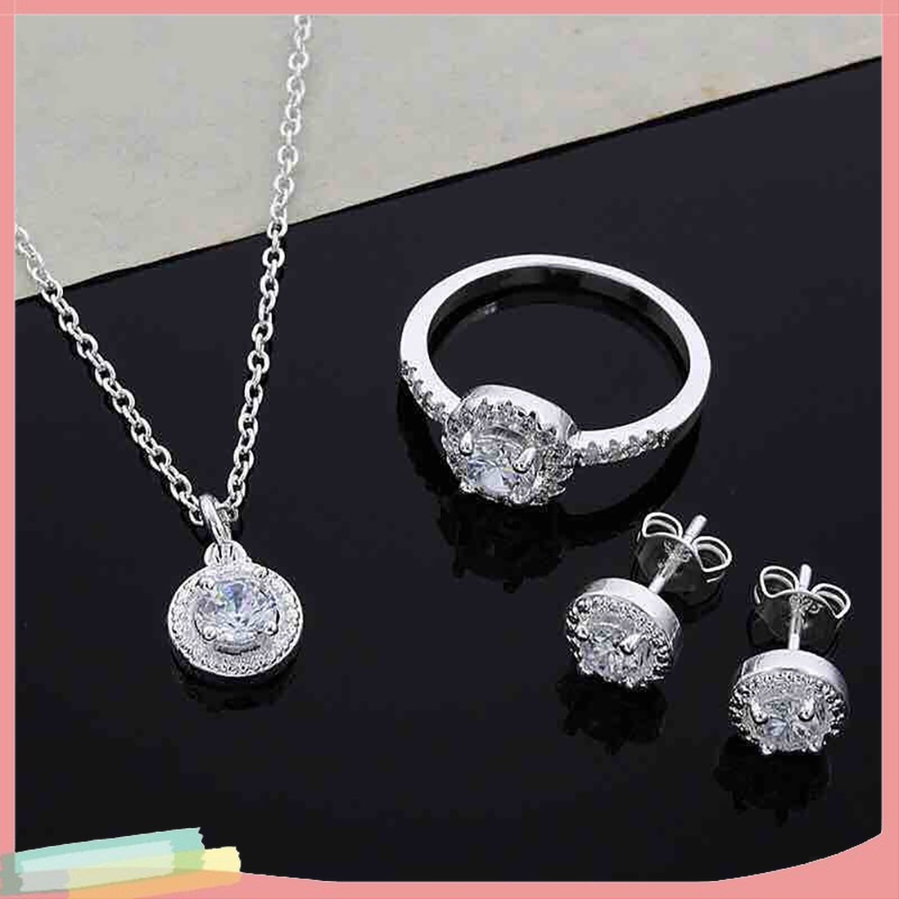 Set Vòng cổ Nhẫn Và Đôi Khuyên Tai Đính Đá Thời Trang Thanh Lịch Dành Cho Nữ