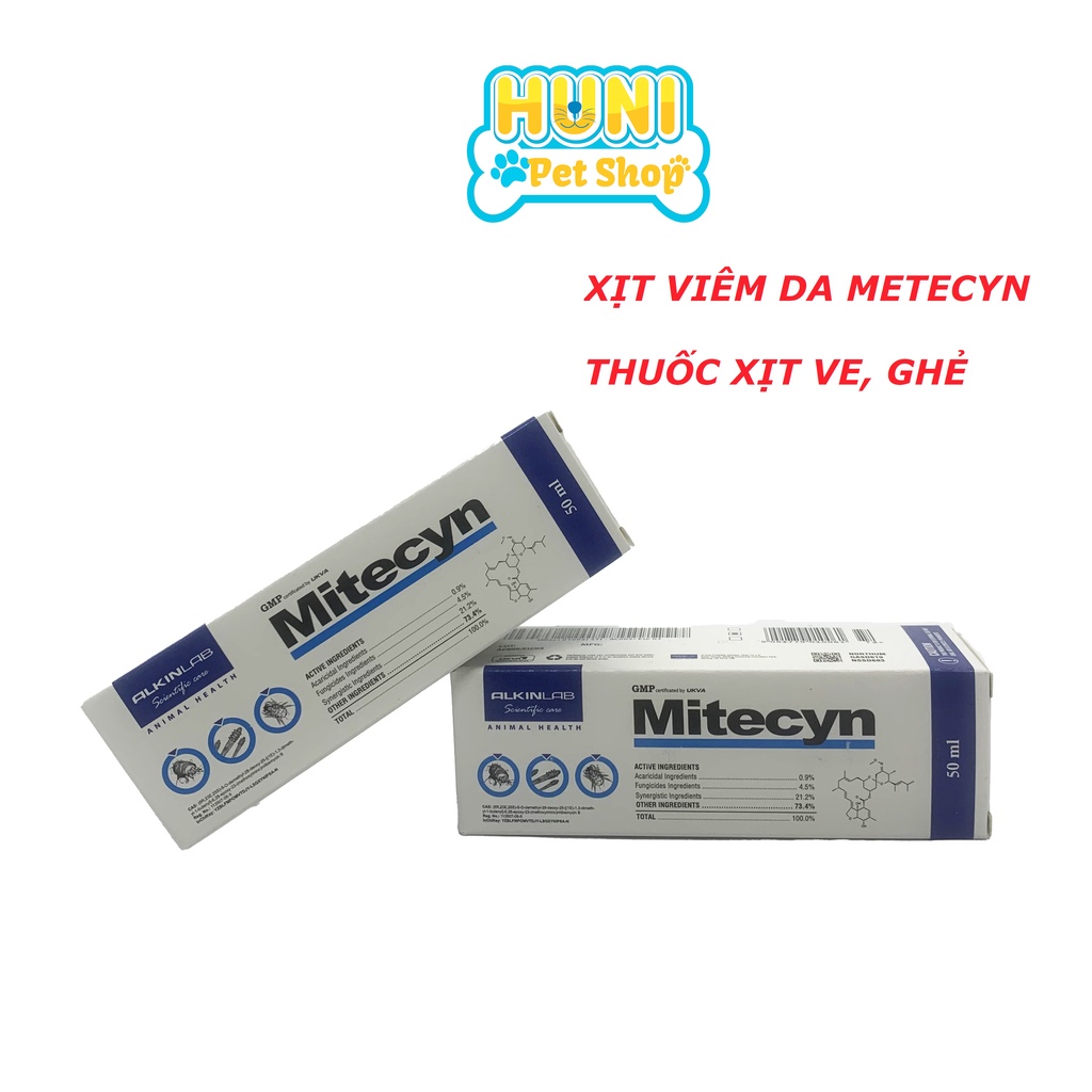 Mitecyn chai xịt ghẻ ngoài da cho chó mèo - chai Mytecin xịt viêm da cho thú cưng 50ml Huni Petshop