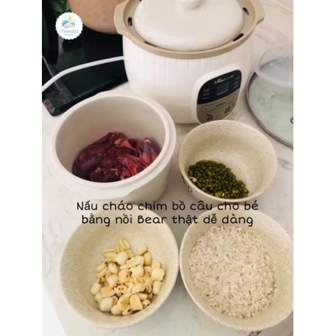 Nồi nấu cháo chậm Bear 0,8L cho bé ăn dặm - Ninh hầm hấp cách thuỷ chưng yến đa năng SUBE001
